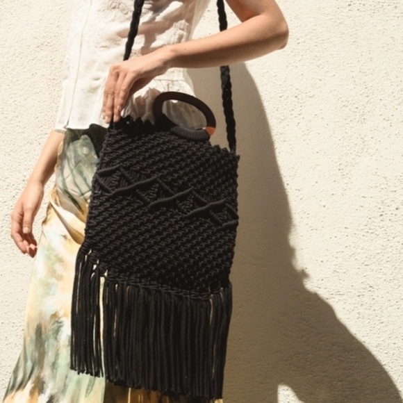 Danielle Nicole Handbags - DANIELLE NICOLE NWT Macrame Bag Black Fringe Boho Trendy Stylish Festival